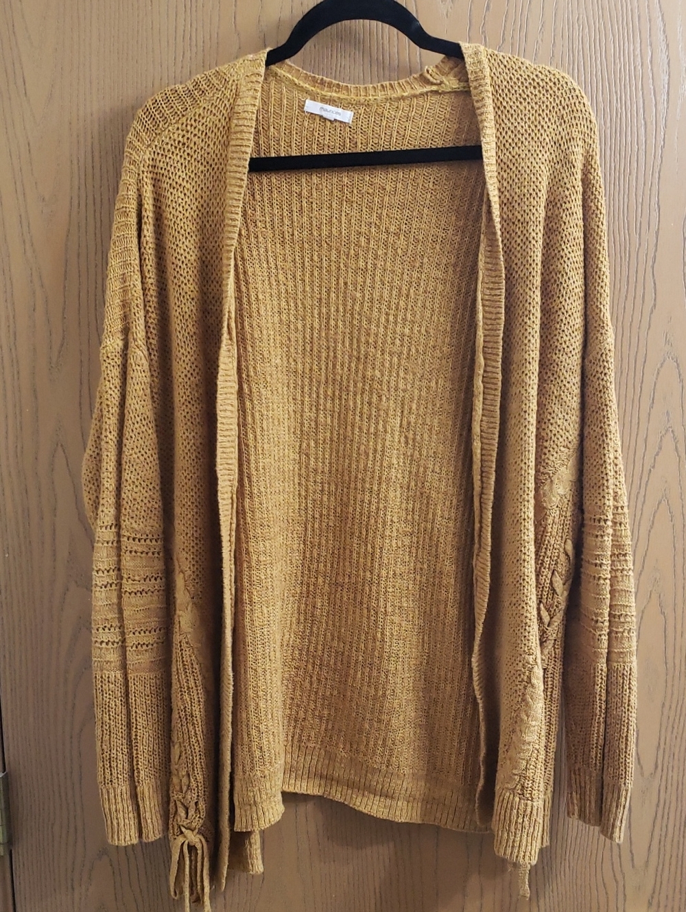 Maurices Mustard Open-Knit Tie-Front Cardigan